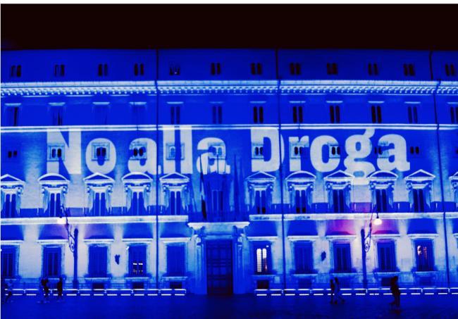 Palazzo Chigi illuminated in blue